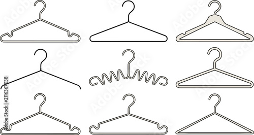 Collection of wire and plastic clothes hangers in various styles
