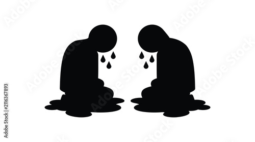 Icon vector of two sad people crying with depression, unhappiness