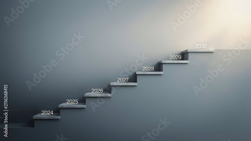 Modern staircase with years from 2024 4to 2030 on wall