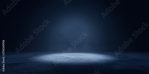 Foto Dark Blue Night Sky with Glowing Light, Moody Clouds and Misty Stormy Cloudscape