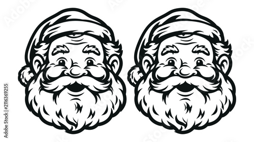 Santa icon vector christmas character heads in black and white