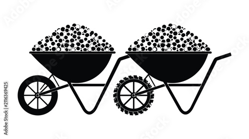 Wheelbarrow silhouette icon set for construction and site work