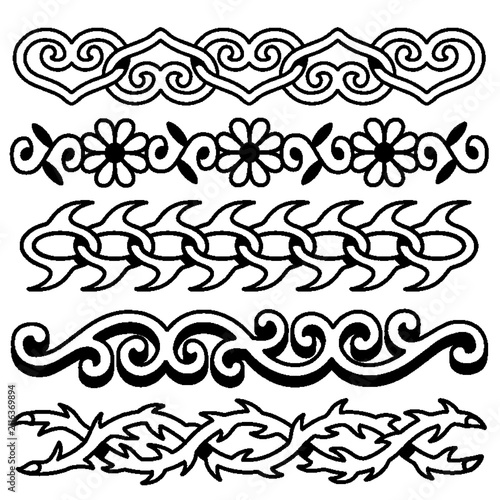 фотографія Edgy gothic tribal floral thorn border line art vector set