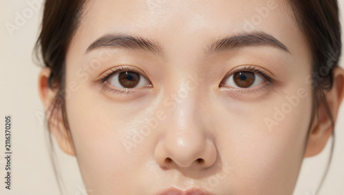 East Asian Woman with Clean Dewy Skin and Minimalist Aesthetic