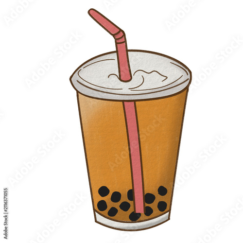 Cute iced bubble milk tea cup cartoon vector illustration