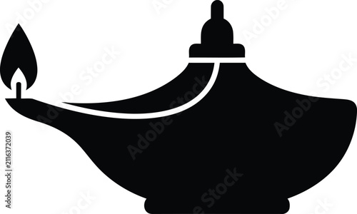 Foto Silhouette vector of a traditional oil magic lamp with flame design