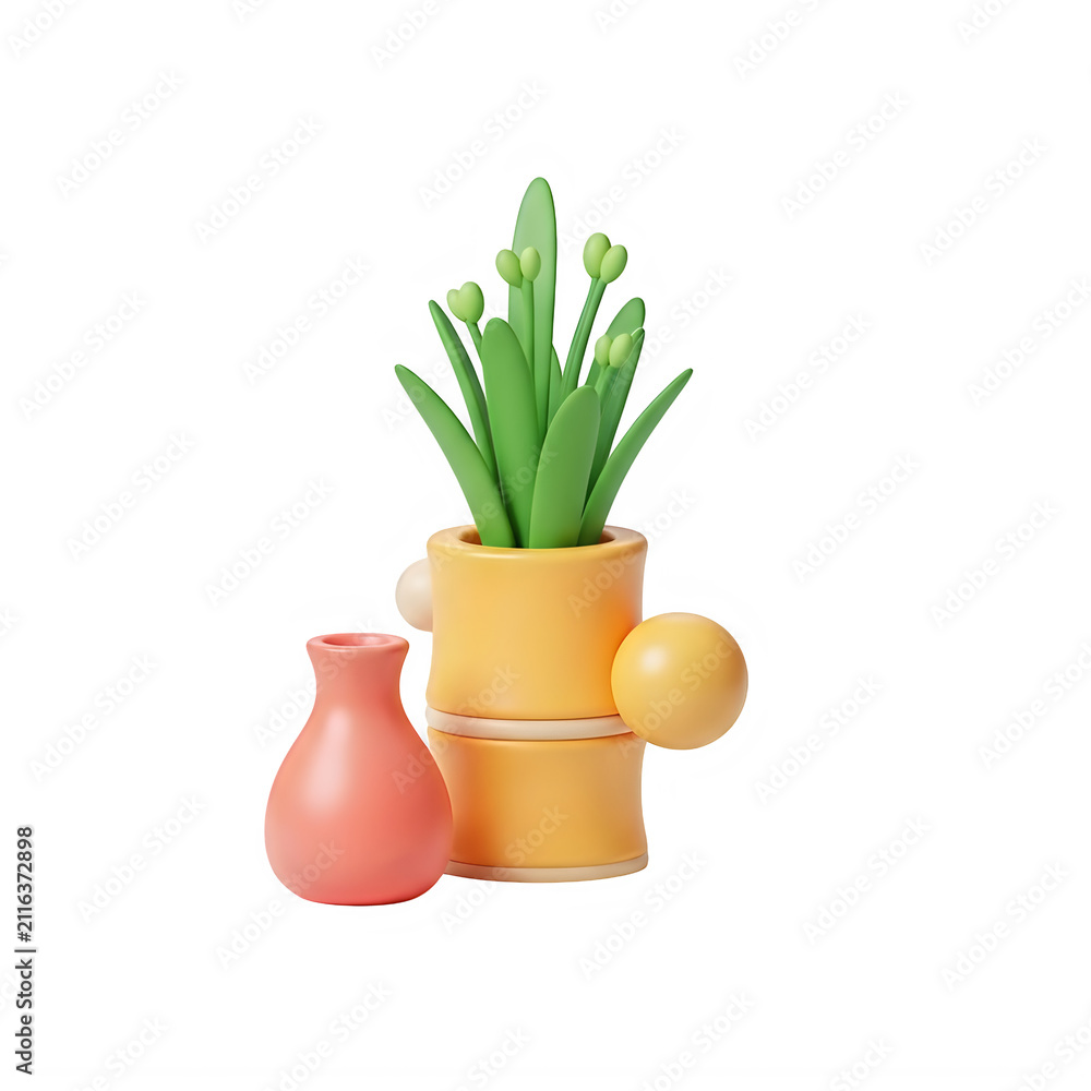 Fototapeta premium Vibrant potted succulent with decorative ceramic vase