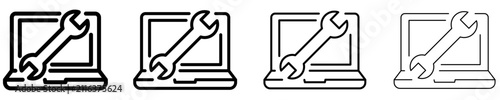 Laptop repair line icon for computer service. Vector illustration.
