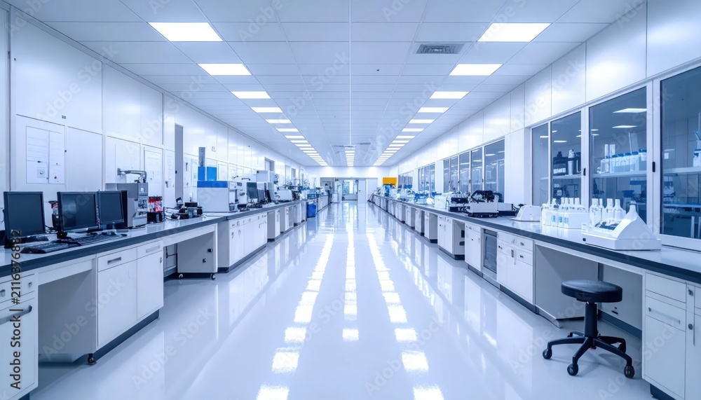 Fototapeta premium Modern Science Laboratory with Advanced Equipment and Cleanroom Environment.