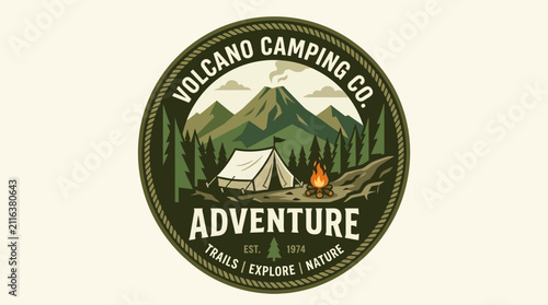 Volcano Camping Co Adventure Trails Explore Nature Emblem.