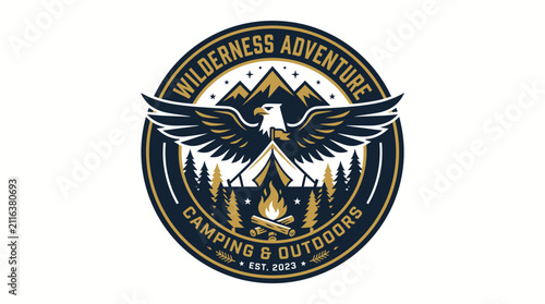 Wilderness Adventure Camping Outdoors Eagle Emblem.