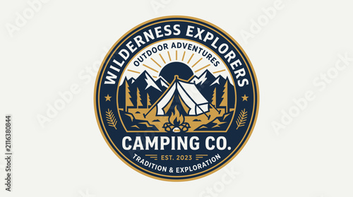 Wilderness Explorers Camping Co. Outdoor Adventures Logo Design.