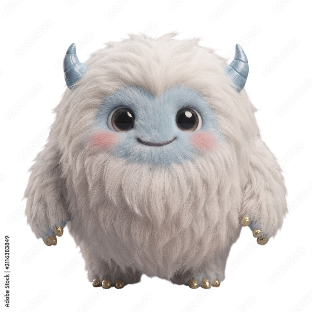 Obraz premium Cute yeti smiling monster character rendered in 3d cartoon style