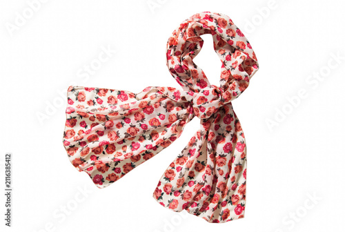 Foto Elegant White Scarf with Red and Orange Rose Pattern