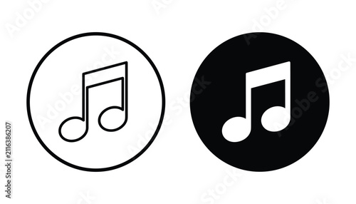 Single musical note icon one outlined one filled black representing music melody sound and audio simple symbol