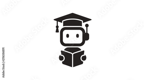 Konstfotografi Robot student wearing a graduation cap reads a book to symbolize the integration of artificial intelligence into modern educational systems and advanced machine learning research