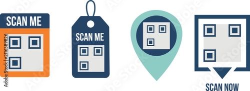 Collection of scan me qr code labels and tags