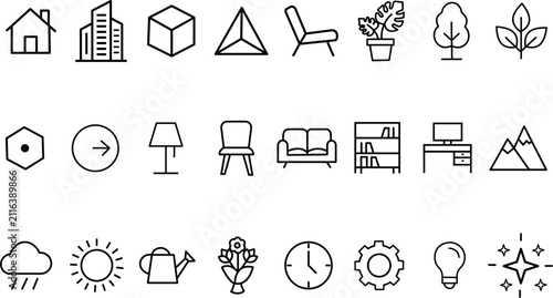Set of various thin line icons for home and lifestyle