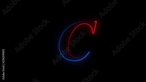 Glowing Red and Blue Neon Letter C Animation, Cyberpunk Style Animated Alphabet Loop for Title Sequence 4K