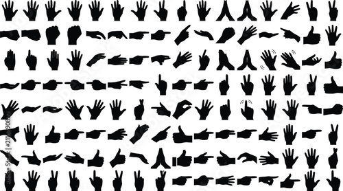 Obraz na plátne Collection of Hand Gesture Silhouette Vector Icons with Symbolic and Communicati