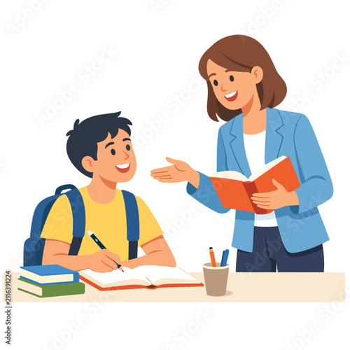 Teacher helping student with homework at desk