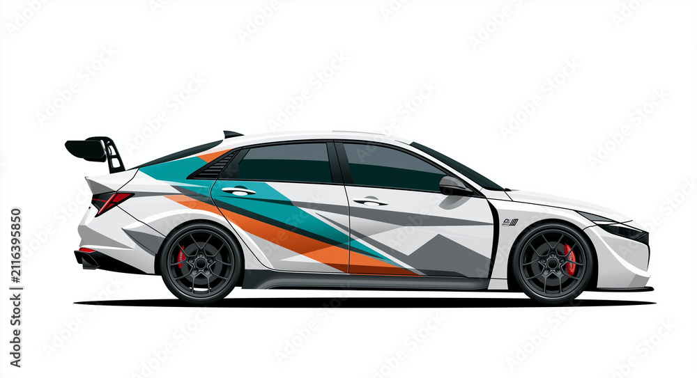 Obraz premium Futuristic sport sedan with custom race livery design side profile