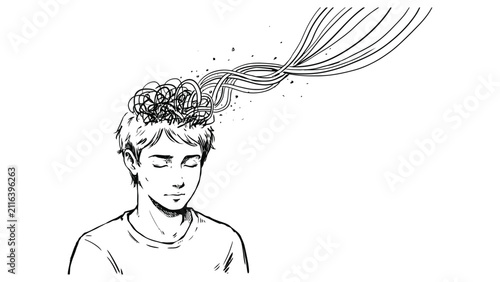 Mental Clarity Line Art Vector – Anxiety Recovery, Mindfulness and Emotional Healing Concept Illustration