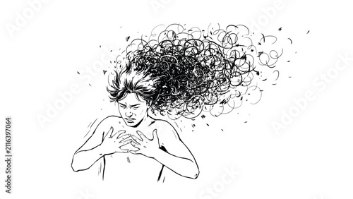 Anxiety and Panic Attack Line Art Vector – Emotional Overwhelm, Mental Health and Psychological Distress Concept Illustration