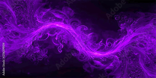 Obraz na płótnie Abstract Purple Swirl A mesmerizing abstract visual, characterized by vibrant purple ethereal smoke tendrils, creates a dynamic and hypnotic serpentine form against a stark black backdrop