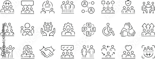 Set of 24 society and community outline icons for business and social media communication concepts.