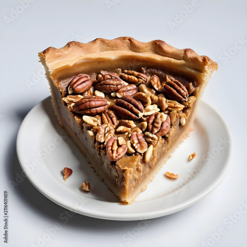 Slice of pecan pie with a f...