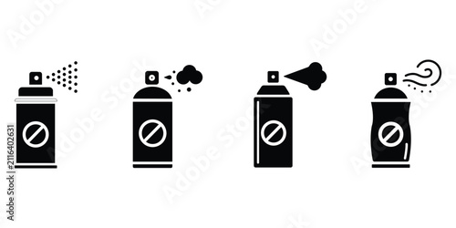 Fotografía Insecticide spray can pest control icon set, bug repellent aerosol disinfectant