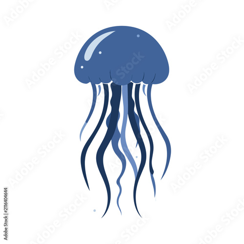 Stylized Blue Jellyfish Vector Illustration Isolated on White Background for Marine Life Nature Design