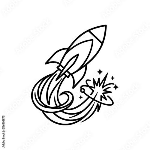 Sleek rocket taking off with motion trail icon