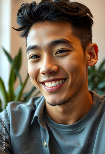 Smiling young asian man wit...