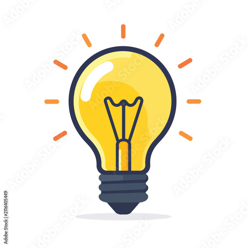 Glowing Yellow Light Bulb Vector Illustration Representing Creative Idea and Innovation on White Background
