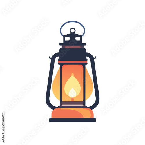 Vintage kerosene lantern illustration with glowing warm flame isolated on white background vector