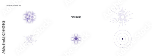 Minimalist Abstract Geometric Symbols and Purple Radiant Light Flare Graphic Set for Modern Design Elements