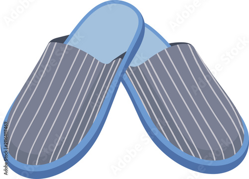 Pair of blue striped home slippers vector illustration, comfortable footwear icon isolated on white background