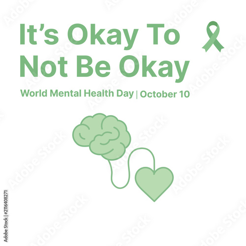 World mental health day graphic with brain and heart illustration awareness wellness counseling psychology depression compassion