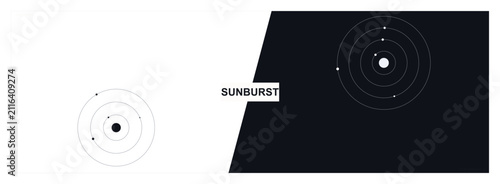 Minimalist Planetary System Orbits Infographic Graphic Design Concept Featuring Sunburst Branding Element