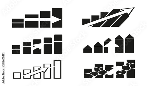 Set of modern bar chart infographics with directional growth arrows, infographic