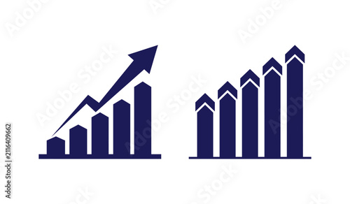 Business growth bar charts with upward pointing directional arrows, business