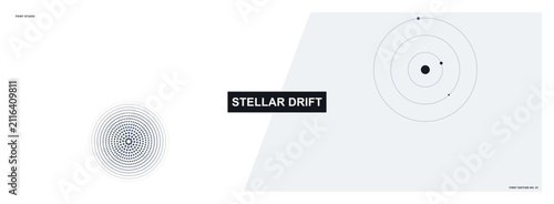 Minimalist Conceptual Space Exploration Graphic Design with Orbital Planetary Motion and Abstract Stellar Background Elements