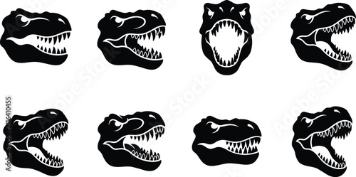 T-Rex Jaw Teeth Silhouette Collection - Dinosaur Fangs Vector Icons Black Prehistoric Design Set