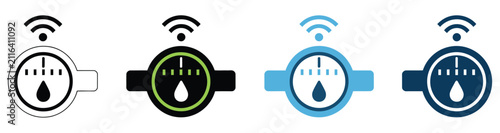 Smart water meter icon for digital water measurement, consumption monitoring, utility management, smart home systems