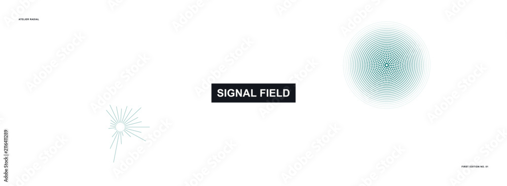 Fototapeta premium Abstract minimalist digital interface concept with a radiant signal field and geometric radial data visualization element on white background