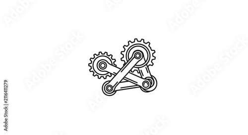 Three interlocking mechanical gears in linear drawing style.