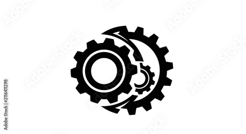 Three overlapping black gears industrial logo icon.