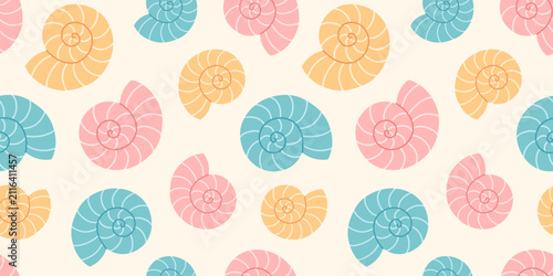 Cuadro en lienzo Seamless pattern with colorful ammonite shells